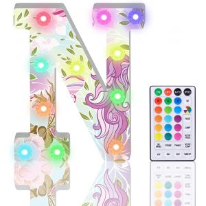 Lettres Lumineuses Led &Agrave; Paillettes Avec 18 Couleurs Changeantes,Veilleuse Avec T&eacute;l&eacute;commande Pour Filles,Cadeau D'anniversaire, Bar, F&ecirc;te De Mariage, No&euml;l, D&eacute;coration Murale De Table,N - Neuf