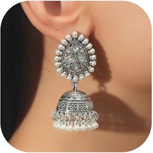 Chenquansarl-Boucles D'oreilles Indiennes Jhumka Pour Femme - Lustre Traditionnel Bollywood - Accessoires De F&ecirc;te De Mariage - Cadeau Pour Elle - Neuf