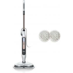 Steam Mop, Balai Automatique À Vapeur Et À Récurer, 2 Tampons Rotatifs, 3 Réglages Vapeur, Assainit, Élimine Taches Et Saleté, Utilisation Sur Tous Les Sols Durs Scellés, Blanc Et[Pou8804489] - Neuf