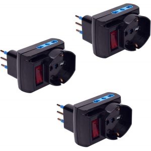 Adaptateur multisize pour petites et grandes prises - Fiche italienne 10A 2P+T, 2 Prises Biv. 10-16A et 1 prise Schuko Multisize 10-16A 2P+T - Interrupteur automatique de s&eacute;curit&eacute; - Neuf