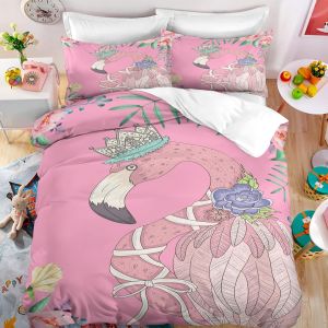 X Cm Microfibre Sets De Housses De Couettes Doux Confortable Parure De Lit Pas Cher Flamant Rose Parure Housse Couette X + X Taies D'oreiller Xcm - Neuf