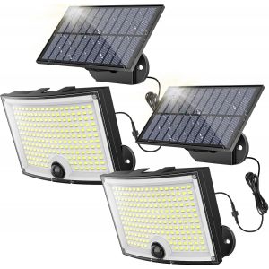 Lampe Solaire Ext&eacute;rieur Detecteur De Mouvement[202 Led | 3 Mode | 210&deg;Iluminaci&oacute; | Ip65] Lumiere Solaire Exterieur | Spot Led Ext&eacute;rieur | Projecteur Exterieur Led | 2 Paquet - Neuf