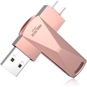 Cl&iquest;&iquest; USB C 128 Go double USB 3.0 + type C compatible avec iPhone 16/15, smartphone Android, ordinateur, tablette, Mac, ordinateur portable (or rose) - Neuf