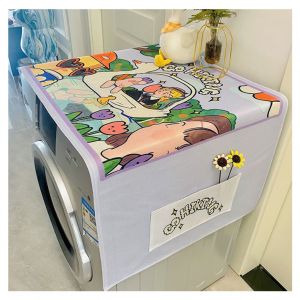 HJLIAN Housse de protection anti-poussiere pour refrigerateur, style dessin anime, couleurs vives, en coton doux et lin, pour machine a laver, pour la famille, le bureau, la cuisine, bonne chance, 23,6 pouces de large et 55,5 pouces de long - Neuf