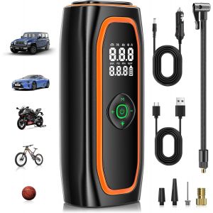 Gonfleur Pneus Voiture sans Fil, 220PSI Compresseur à Air Portatif pour Pneus de Voture avec Batterie 10000mAh, Pompe Electrique Intelligente en Un Clic pour Voiture, Moto, Vélo et Plus - Neuf