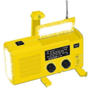 Radio solaire d'urgence avec sir&egrave;ne SOS, lampe torche multifonctionnelle rechargeable &agrave; manivelle (jaune) - Neuf
