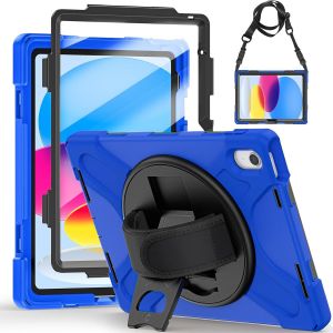Coque Antichoc pour iPad 11&egrave;me 2025 (A16) / 10&egrave;me G&eacute;n&eacute;ration 2022, (11/10.9 Pouces), &Eacute;tui Robuste avec Protection D'&eacute;cran, Support Rotatif &agrave; 360&deg;, Dragonne et Bandouli&egrave;re, Porte-Stylet, Bleu - Neuf