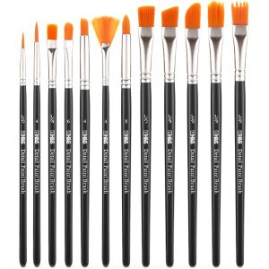 Lot De Pinceaux Pour Peinture Huile & Acrylique Ou Aquarelle - 12pcs - Pinceau Professionnel &iquest;&iquest; Pointe Ronde Et Plate Avec Poils Synth&iquest;&iquest;Tiques - Pinceau Rond Boite De 12 Noir - Neuf