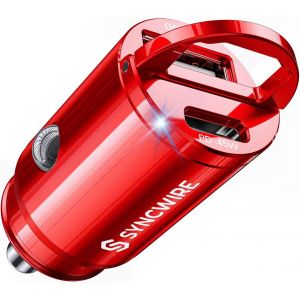Chargeur Voiture Usb C - [Pd Pps 45w&qc 45w] Tout Métal Mini Prise Allume Cigare Usbc Rapide Pour Iphone 15 14 13 12 11 Pro Max Xr X, Google Pixel 7/6 Pro, Samsung S23/S22/S21, Rouge.[F957] - Neuf