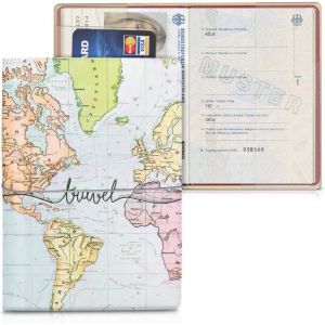 Lot de 2 étuis à rabat pour passeport ou carte d'identité - Motif carte du monde effet 3D - Neuf
