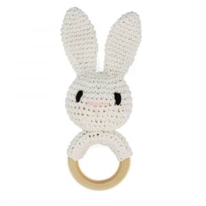 Hochet Pour Bébé (Lapin Beige) - Jouet En Bois - Anneau De Dentition - Fait Main - Lapin - Hochet - Cadeau De Naissance Pour Fille Et Garçon - Neuf