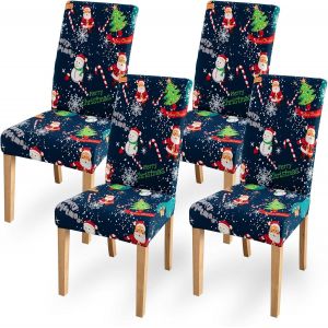 Housse De Chaise Noel, 4 Pi&egrave;ces Housse De Chaise De Salle &Agrave; Manger Extensible, Housse De Chaise Amovibles Lavables Universelles De Verser De No&euml;l, Maison, Cuisine, H&ocirc;tel, Restaurant, Banquet D&eacute;corat - Neuf