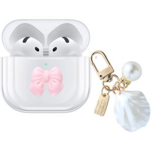 coque transparente compatible avec Airpods 4 avec porte-cl&eacute;s, coque de protection souple transparente antichoc compatible avec AirPods 4 avec suppression active du bruit pour homme et femme - Neuf