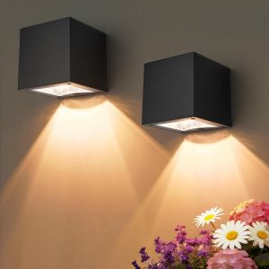 Applique Murale Solaire Ext&eacute;rieure, 2pack Lampes Solaires Pour Jardin Ext&eacute;rieur Avec 2 Modes D'&eacute;clairage, Applique Murale &Eacute;tanche Ip65 Lampes Solaires Lampe De Cl&ocirc;ture Pour Mur Patio Jardin Cl&ocirc;tures - Neuf