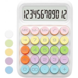 Calculatrice blanche,calculatrice standard,calculatrice blanche color&eacute;e avec affichage &agrave; 12 chiffres et gros boutons,fournitures de bureau blanches et accessoires de bureau,jolie calculatrice - Neuf