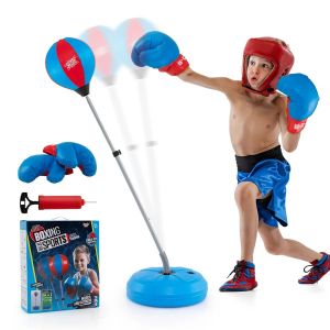 Punching Ball Sur Pied 120 X 44 X 154 Cm Ajustable Avec Base Solide Et Gants En Pvc Bleu Helloshop26 20_0013383 - Neuf