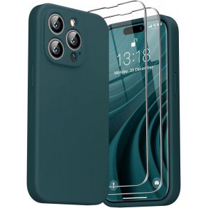 3 en 1 Coque Silicone Liquide pour iPhone 14 Pro Max 6.7"" - avec 2 Verre Tremp&iquest;&iquest; - ?tui Protection Pr&iquest;&iquest;cise de Cam&iquest;&iquest;ra [R&iquest;&iquest;sistant aux Rayures] [Antid&iquest;&iquest;rapant], Vert Fonc&iquest;&iquest; - Neuf