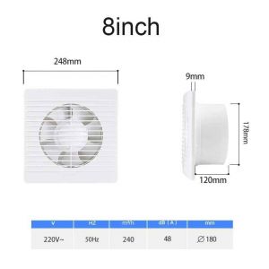 220V ventilateur d'échappement silencieux évents de Ventilation ventilateur hotte aspirante ventilateur ventilateur salle de bains cuisine toilettes - Type 8 inch 7blade - Neuf