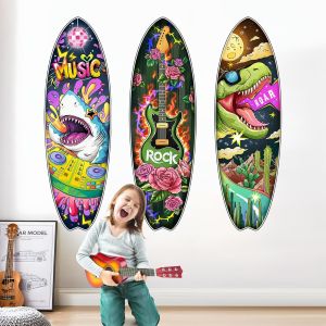 3 Sets Stickers Muraux Surfboard Autocollants Muraux Rock and Roll Musical Amovible en Vinyle Décoration Murale pour Salon Chambre Bureau Fond de Canapé ou TV - Neuf