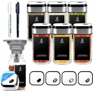 Lot De 6 Pots À Épices Carrés Rotatifs À 360°|Trois Calibres Réglables Librement|6 Boîtes À Épices Avec Étiquettes|Organisation Parfaite Pour La Cuisine|Récipient À Épices En Verre De - Neuf