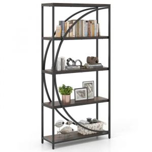 Bibliothèque À 5 Niveaux Costway, Rayonnages Ouverts, Design En Arc, Cadre En Métal, Étagère Autoportante Pour Salon Bureau, Noir - Neuf