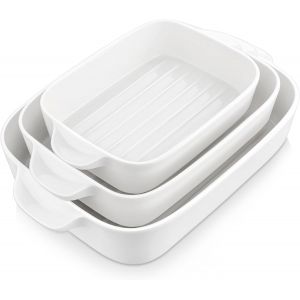 Jexnovashop-Malacasa, S&eacute;rie Bake Lot De 3 Plats &Agrave; Four Rectangulaires En Porcelaine - Couleur Cr&egrave;me - Neuf