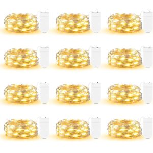 JGD-Lot de 12 guirlandes lumineuses &agrave; piles de 2 m avec 20 micro LED - Fil argent&eacute; - &Eacute;tanche - Pour bocaux Mason - D&eacute;coration de table de f&ecirc;te de mariage de No&euml;l (blanc chaud) - Neuf