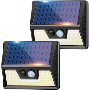 Lampe Solaire Exterieur Detecteur De Movement, Lot De 2 Lumiere Solaire Exterieur, Ip65 &Eacute;tanche 3 Modes Spot Solaire, 270&deg; Eclairage Exterieur Blanc Chaud Applique Murale Pour Jardin, Garage - Neuf