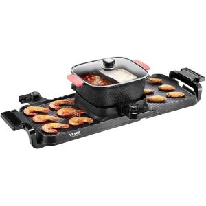 NouvelHorizonstore-Appareil &agrave; Fondue Chinoise Shabu Shabu avec Gril 2-en-1, Grill &Eacute;lectrique sans Fum&eacute;e 2300 W, avec Marmite Amovible Antiadh&eacute;sive, Double Contr&ocirc;le de Temp&eacute;rature S&eacute;par&eacute;, D&icirc;ner en Fam - Neuf