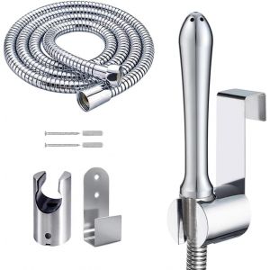 JGD-Syst&egrave;me de nettoyage par douche, pomme de douche bidet en aluminium pour le lavage des parties intimes, avec crochet et tuyau de 150 cm - Neuf
