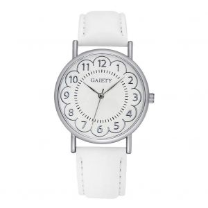 Gaiety Femmes Fleur Chiffres Arabes Cadran Pu Quartz Montre Analogique Robe Montre-Bracelet (Blanc) - Neuf