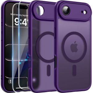 Magn&eacute;tique Coque Pour Iphone Air Avec 2 Verre Tremp&eacute;, Compatible Avec Magsafe, Protection D'Objectif Tout Compris, Etui Mat Arri&egrave;re Housse Fine Antichoc Case Iphone Air 6.5"", Violet Fonc&eacute; - Neuf