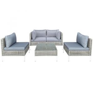 Costway Ensemble 5 Pièces Table Et Chaises De Jardin Extérieur Avec Coussins, Table En Verre Trempé, Housses De Coussin Amovibles - Neuf