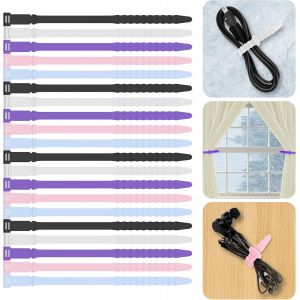 CHECARZHN--NO1-20 Pcs Attaches De Câble En Silicone, Attaches De Câble Réutilisables 18 Cm Attaches De Câble Élastiques En Silicone Pour Câble De Charge Câble Usb Ligne Casque (18Cm, 20 Pièces, Multi - Neuf