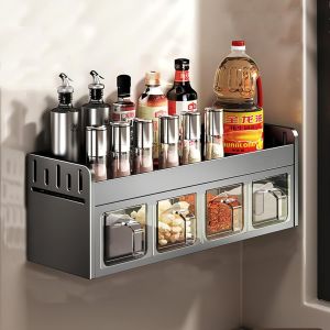 &Eacute;tag&egrave;re &Agrave; &Eacute;pices Murale Sans Per&ccedil;age Avec 4 Pots &Agrave; &Eacute;pices,Organisateur D'&eacute;pices,Support Mural En M&eacute;tal Pour Le Rangement Des &Eacute;pices,Des Bo&icirc;tes Et Des Bocaux - Neuf