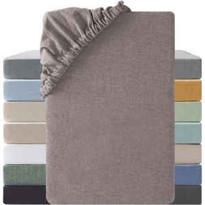 Tianyi-Drap Housse 180x200 Coton,Poches Élastiques De 30 Cm,100% Coton Lavé Texture Similaire À Celle Du Lin Stone Washed Confortable Respirant Drap-Housse,Café Foncé - Neuf