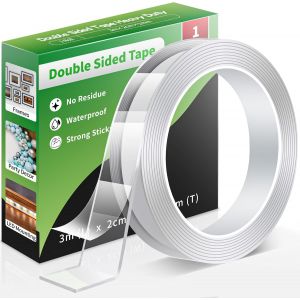 Ruban Adh&eacute;sif Double Face Extra Fort,Nano Transparentes Ruban Adh&eacute;sif,Amovible,Sans Traces,Lavable,pour Affiche/Suspension Murale/Tapis 1 Rouleau (3,0 m x 2,0 cm x 1 mm) - Neuf
