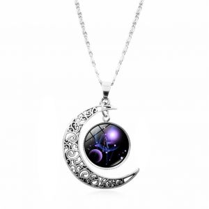 Collier New Moon Au Design Classique, En Alliage De Verre Inalterable, Longueur Totale De 50 Cm, Pour Femme, Ideal Pour Une Fete, Un Anniversaire Ou Un Mariage. - Neuf