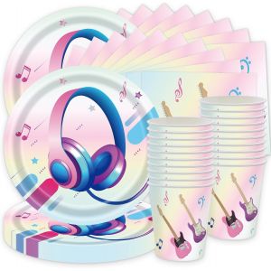 Letnerny-Lot De 60 Pi&egrave;ces De Vaisselle De F&ecirc;te Musicale - D&eacute;coration De Guitare - &Eacute;toile - Accessoires De F&ecirc;te - Note De Musique - 20 Personnes - D&eacute;coration D'anniversaire Pour Enfants - Neuf