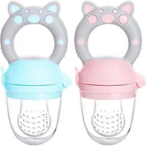 Tétine Sucette De Grignoteuse Anneau D'alimentation Fruits En Silicone Pour Bébé Samber, Rose +Bleu - Neuf