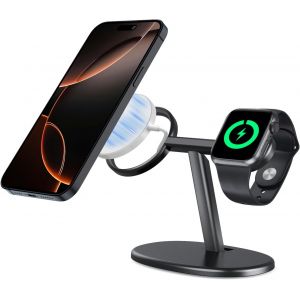 2 In 1 Wireless Charger Stand Compatible With Magsafe Charger And Apple Watch Charger, Compatible With Iphone 12 And Apple Watch Series - Silver (Without Charger) - Neuf