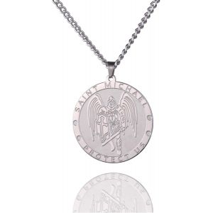 Trahoo-Collier Archange Saint Michel Protégez-Nous En Acier Inoxydable Collier Religieuse Saint Benoît De Nursie Et Saint Cyprien Amulette De Protection Bijoux Cadeau Catholique Pour Homme Femme - Neuf