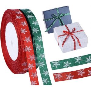 Kal-Ruban De Cadeau De Noël, 50 Mètres Rubans De Tissu Ruban De Satin De Noël Pour Emballage Cadeau Arc, 10 Mm Large Ruban Décoratif Pour Mariage Décoration D'artisanat Décoration De Noël (Vert, Roug - Neuf