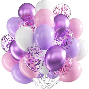 Ballons Rose,60Pcs Anniversaire Ballon Rose Et Violet,12 Pouces Arche Ballon Blanc Violet Confettis Ballons En Latex Pour Filles Gar&ccedil;ons F&ecirc;te Anniversaire Baby Shower Mariage Bapt&ecirc;me D&eacute;coration - Neuf
