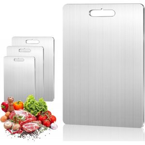Lot De 3 Planches &Agrave; D&eacute;couper En Acier Inoxydable Planche &Agrave; D&eacute;couper &Eacute;paisse En M&eacute;tal Pour Cuisine, Ext&eacute;rieur, Camping, Randonn&eacute;e - Neuf