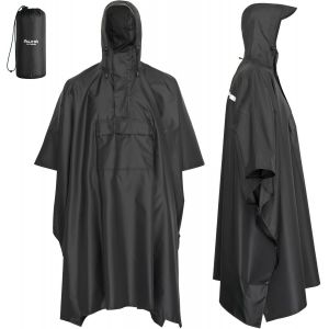 Poncho De Pluie Noir/Unisexe - La Protection Extra Longue Contre La Pluie Avec Fermeture Éclair Et Poche De Poitrine - Neuf