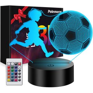 Cadeau Foot Garcon, Veilleuse 3D Illusion Football Pour Enfants En 16 Couleurs, Cadeau Gar&ccedil;on 7 8 9 10 11 12 13 14 Ans, Lampe Foot, Decoration Chambre, Chambre Enfant Garcon (Football-02) - Neuf
