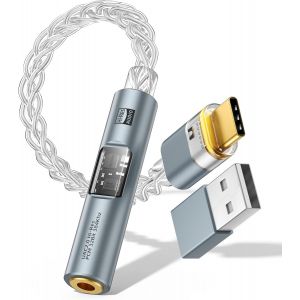 LORANKA-Adaptateur Audio USB C vers 3,5 mm - Double Puce CX31993 MAX97220 DAC et Amplificateur HiFi, Adaptateur Jack 3,5 mm de Type C vers Casque pour Android iPhone iPad Mac Windows Switch PS5, Gris - Neuf