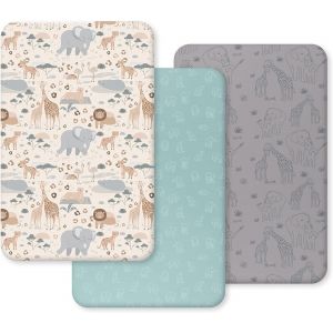 Ulteronixshop-Next To Me Lot De 3 Draps-Housses Pour Berceau 51 X 85 Cm Super Doux Et Respirants Pour Lit De Chevet, Vert Abricot, Gris &Eacute;l&eacute;phant - Neuf