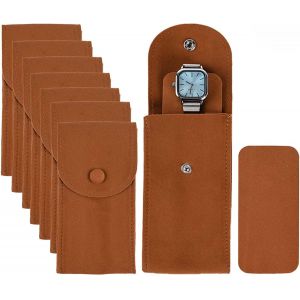 Kal-Lot De 8 Pochettes De Montre Portables En Velours Pour Montre Homme Et Femme Avec Bouton Pression - Sac De Rangement Et Organiseur (Sienne) - Neuf